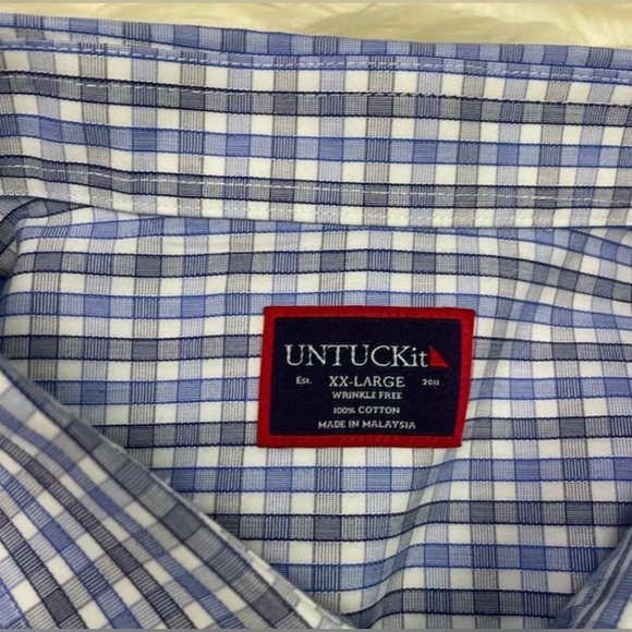 UNTUCKit Wrinkle-Free Durif Button Down Shirt Blue Navy & White Check Size XXL - Picture 5 of 6